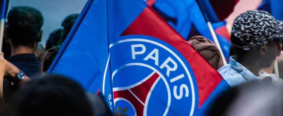 A PSG flag, whose players dominate the 2025 Ballon d’Or discussion